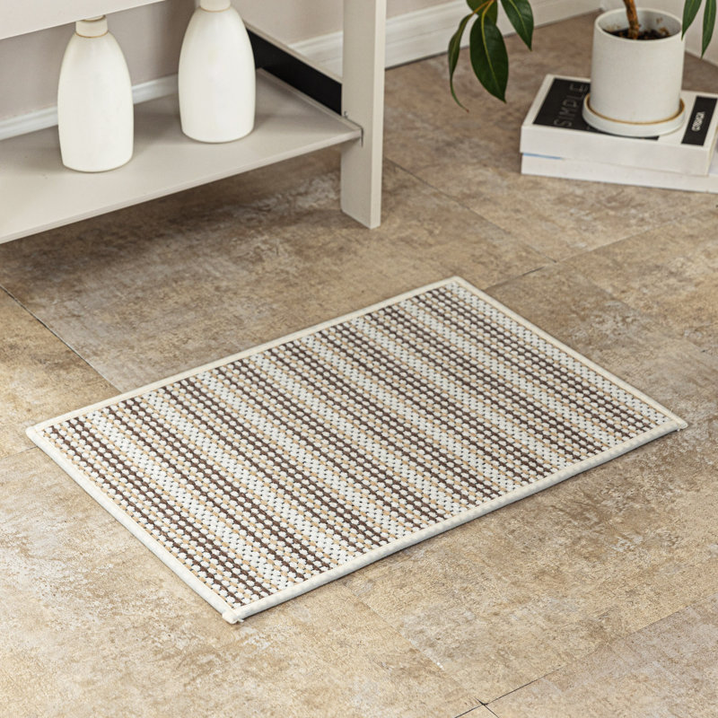 Tapis pour salle de bain à rayures ultra minces avec envers antidérapant, Café, L 36 po x l 24 po