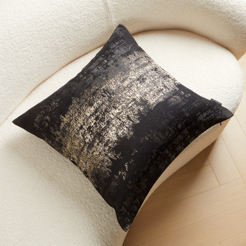  Glam Jacquard & Velvet Throw Square Accent Pillow Cover 20"x20" 1Piece, Black/Gold