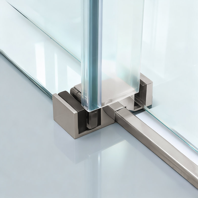 Porte de douche coulissante sans cadre, 122 cm (L) x 193 cm (H), fini argent brossé, verre trempé 8 mm, Nickel brossé