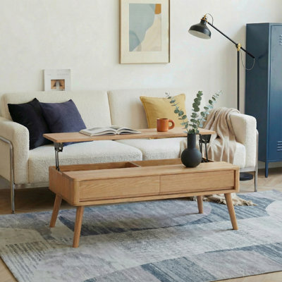 Table basse à plateau relevable en chêne massif 39 po avec rangement MCM