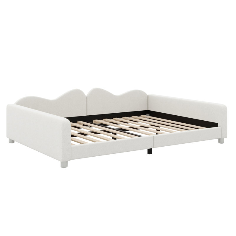 Upholstered Daybed With Cloud-Shaped Backrest, White