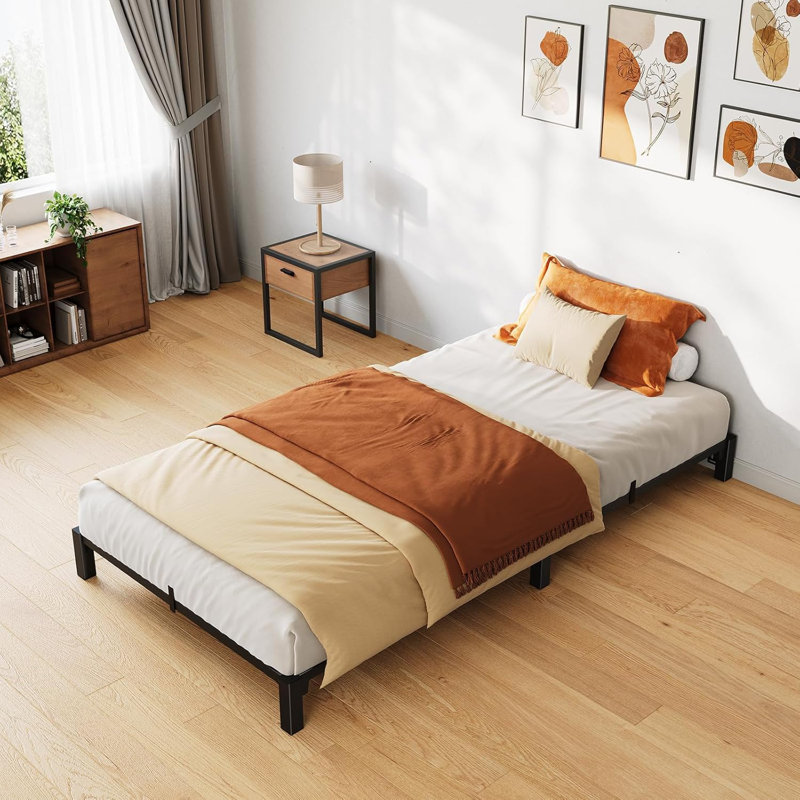 8 Inch  Size Metal Platform Bed Frame No Screws Needed Heavy Duty 800 Lbs Capacity Reinforced Iron Slats And Legs Tool Free Assembly No Box Spring Required