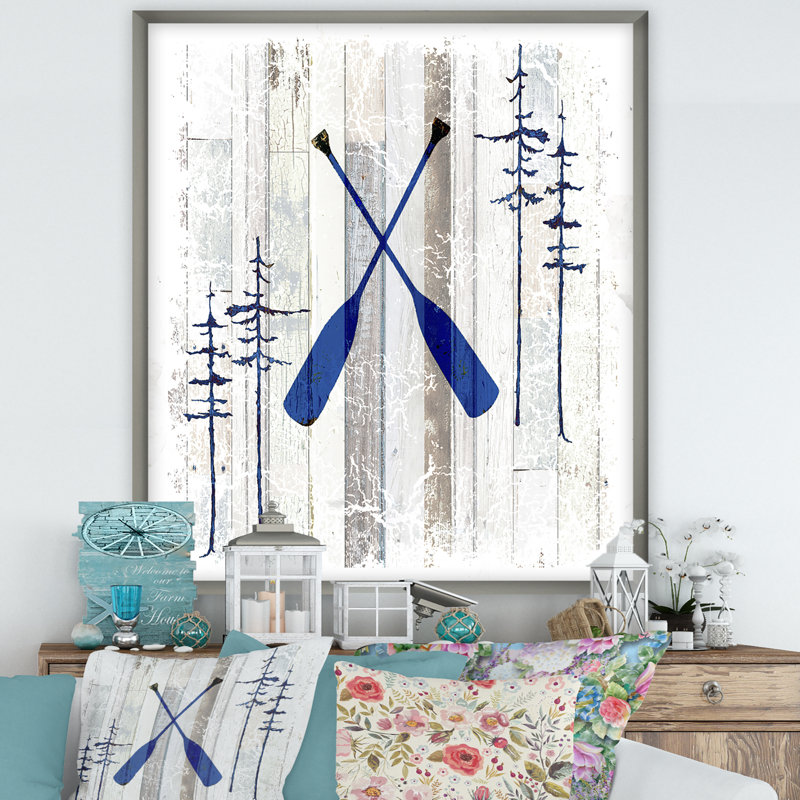 «The Blue Moose - Oars», reproduction d'art graphique sur toile, H 46 po x l 36 po x P 1,5 po, Cadre argenté