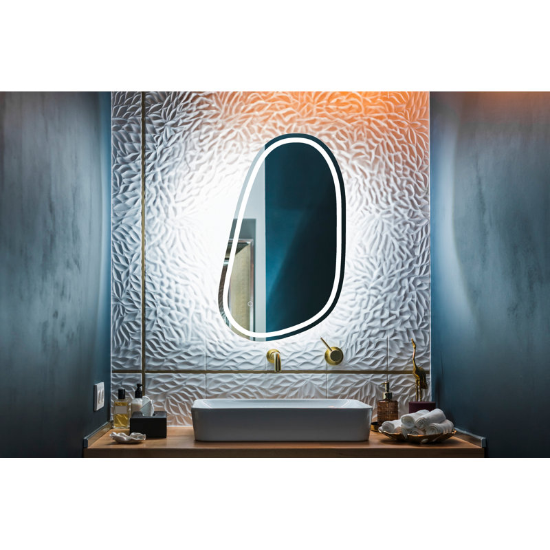 Krahling Asymmetrical LED Mirror with Defogger, Adjustable Light Temperature, Dimmer & Smart Memory