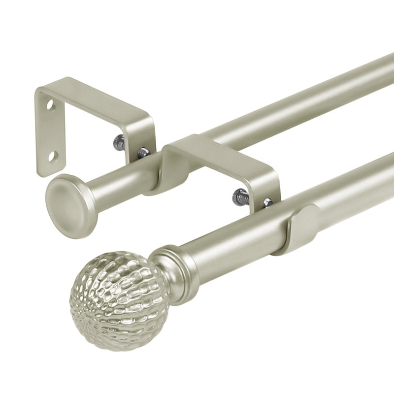 5/8" Double Curtain Rod With Balle Finials, Pewter,  28" - 48" 