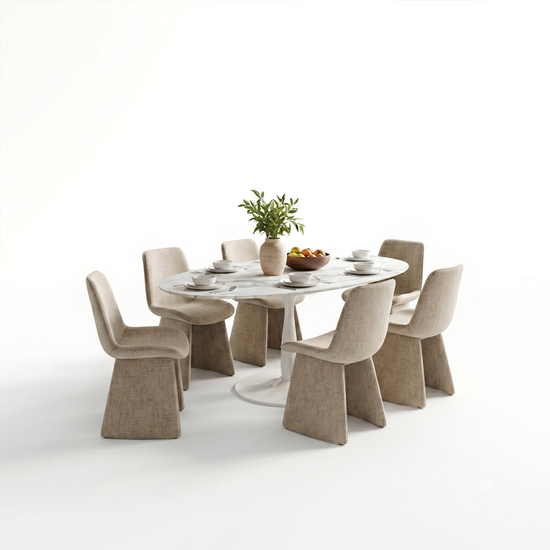 Ensemble de table de salle à manger ovale 59 po avec 6 chaises rembourrées Theodore, Khaki