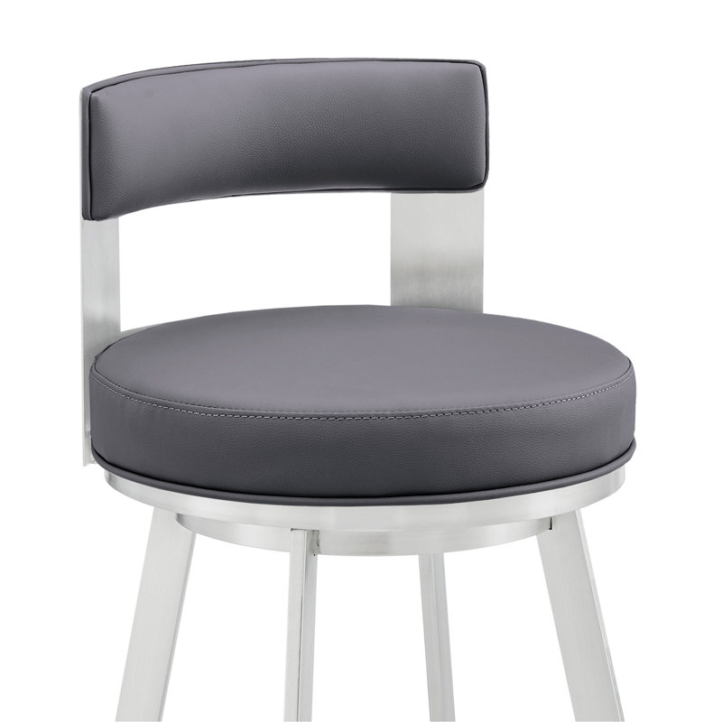 Tabouret de comptoir pivotant 26 po Nylun en acier inoxydable brossé avec similicuir noir, Grey, Silver