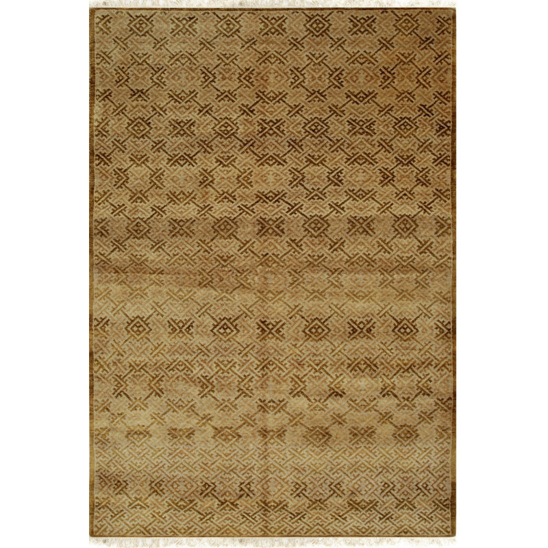 Tapis jaune moderne à motif géométrique en losange noué à la main, 10 pi x 14 pi