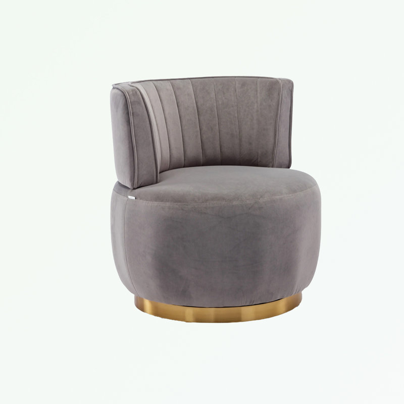 Alphonsine Upholstered Swivel Barrel Chair, Gray Velvet
