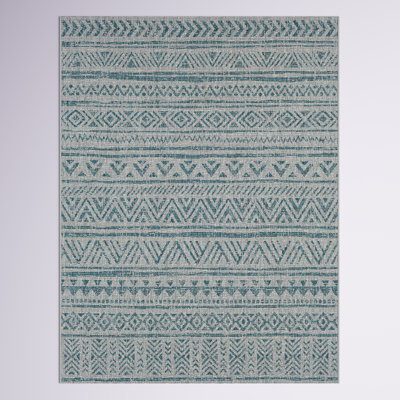 Tomas Southwestern Machine Woven Aqua/Gray Area Rug