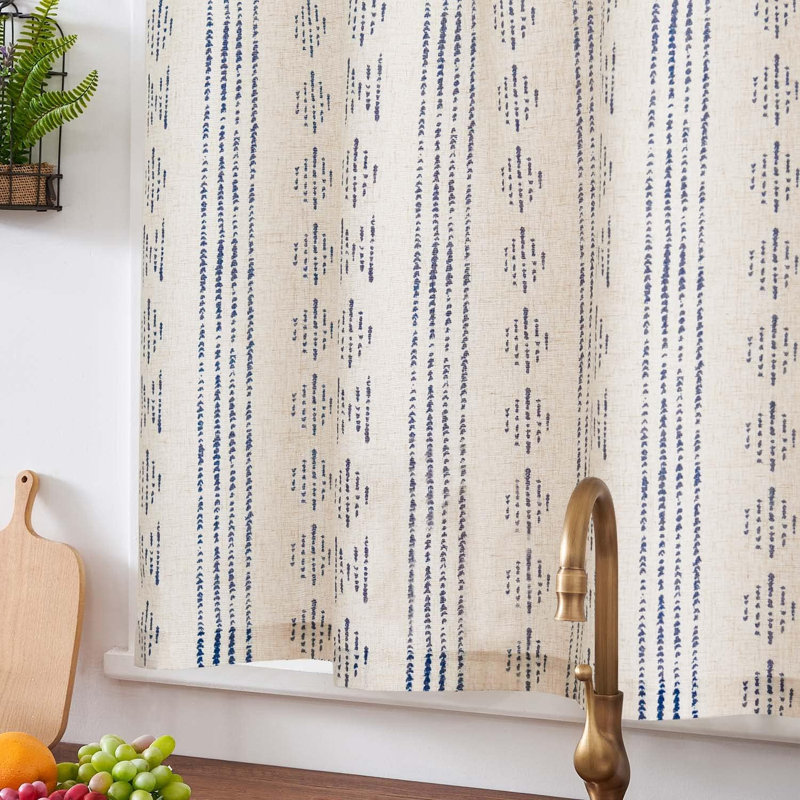 Rideau de cuisine Boho Linen, Bleu / Beige, L 50 po x L 24 po