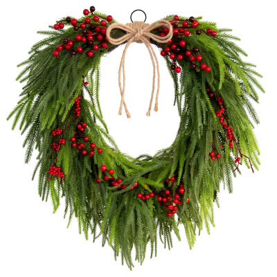 Fausse couronne de Noël 24 po avec baies rouges pour porte et décoration murale