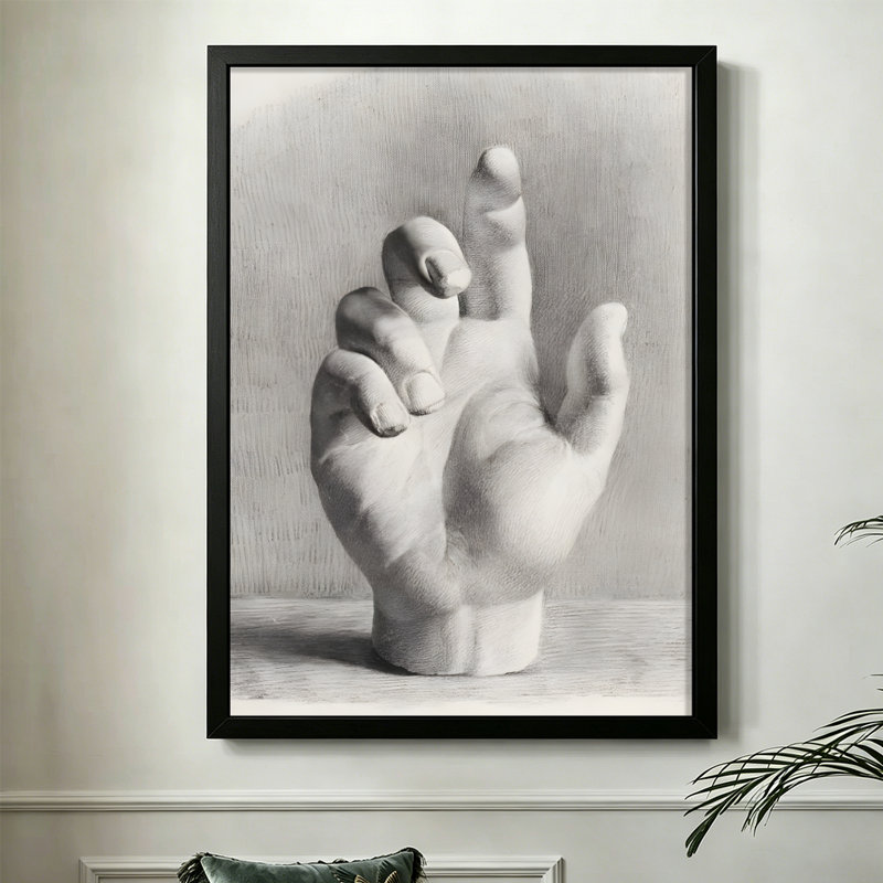 Main moderne abstraite dans un geste: ombrage détaillé, style de graphite réaliste. Art mural 24 "x 36" avec cadre en bois noir