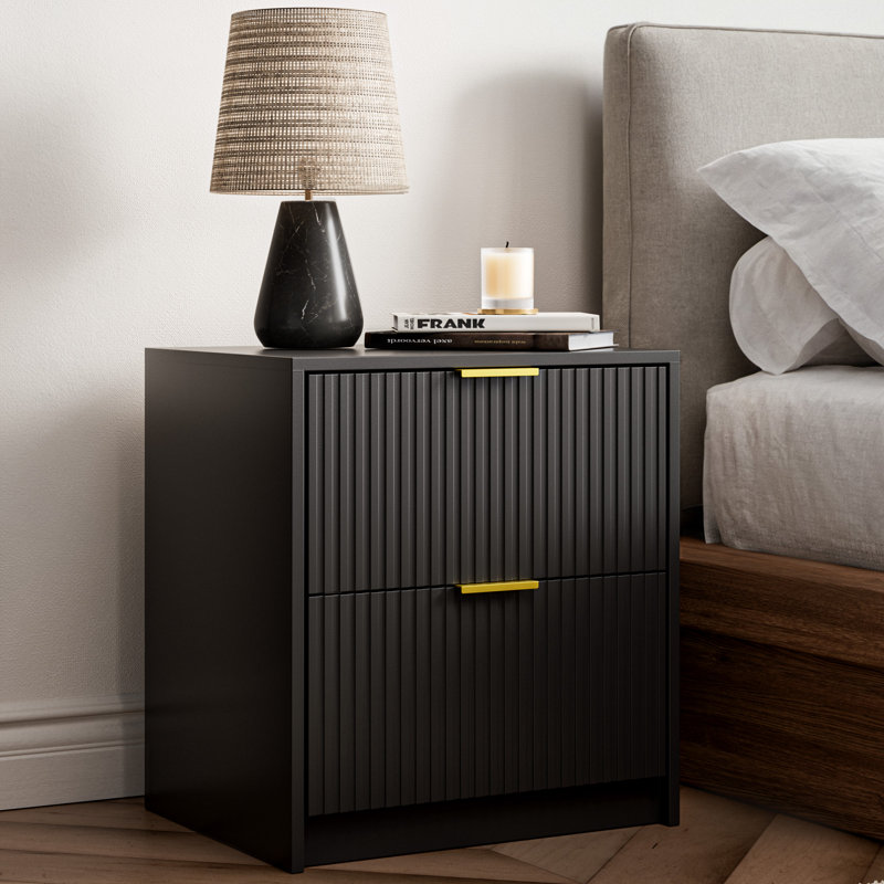 Nightstand With 2 Drawers (set Of 2), Black