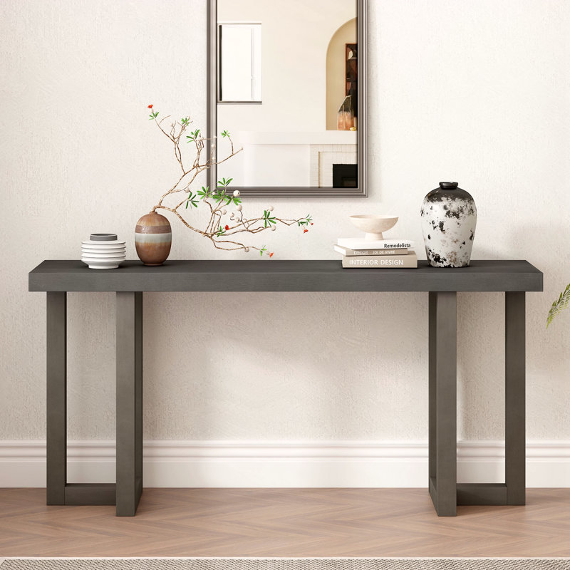 Console à conception géométrique avec pieds en pin massif, Gris clair, Gris clair