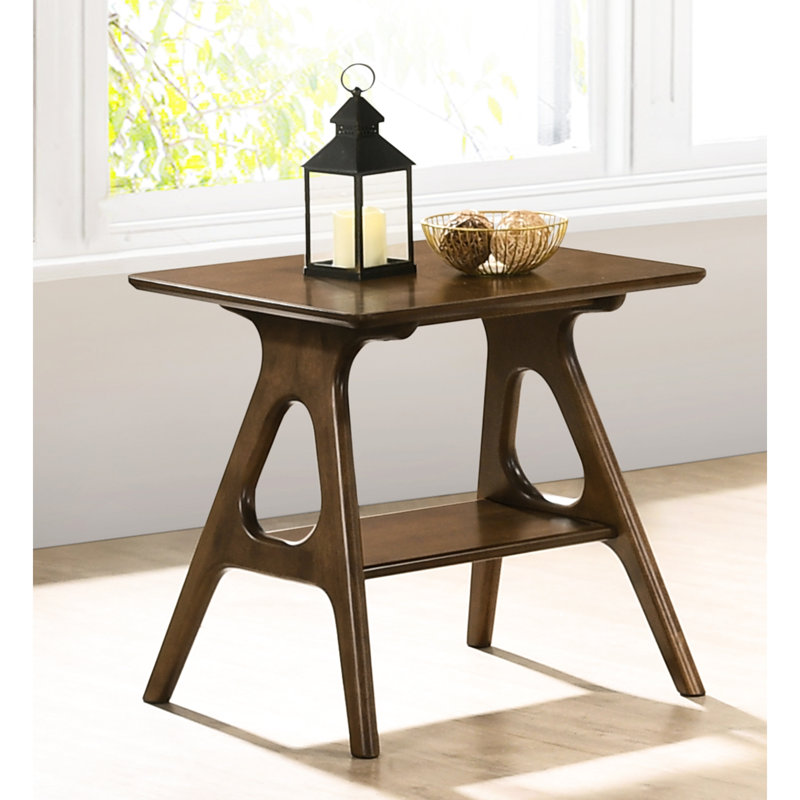 Mid-Century Modern End Table With Shelf - Brown Color Theme Rectangular Wood Functional And Attractive Home Furnishing