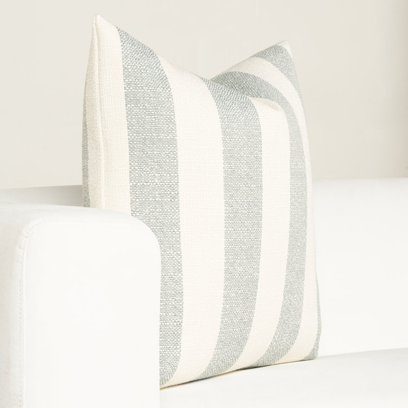 Coussin Birch Lane Harding, Polyester, Rayé bleu ciel, Carré 20 po