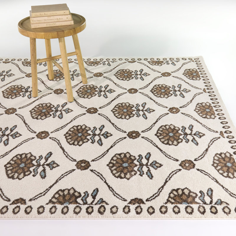 Rousseau Rust/Blue Floral Trellis Area Rug, 7'10" x 10'