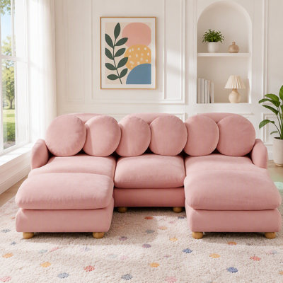 Modular Sectional Sofa with Chenille Upholstery and Movable Ottoman