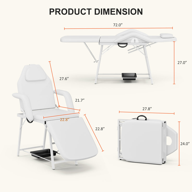 Portable Massage Bed, Adjustable Beauty Table With Storage Shelf For Tools, Folding Salon Tattoo Chair For Facial, Spa, Lash