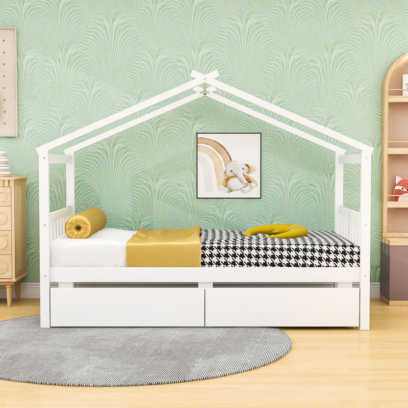 Lit simple avec tiroirs, Blanc
