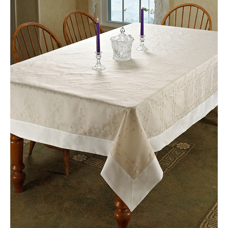 Embroidered Tablecloth, 70" L x 52" W, Ivory