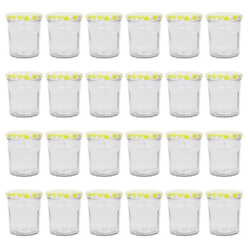Argon Tableware Glass Jam Jars with Lids, 250ml, Yellow Gingham