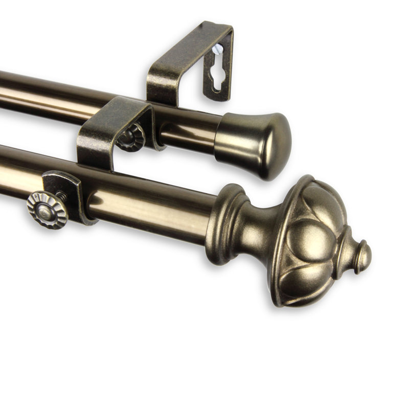 Kravitz Adjustable Double Curtain Rod, Antique Brass, 48" - 84"