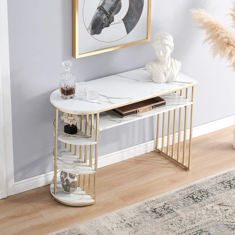 Patrisa 44.8" Modern Console Table  with Storage and Faux Marble Veneer