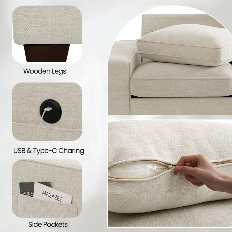 Beige Chenille Fabric 100" Modular Sofa with Storage and Pillow Back
