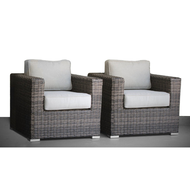 Chaise de patio avec coussins Meltham, Oléfine grise, Espresso