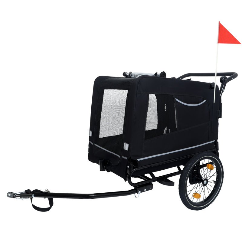 Très grand vélo-poussoir 2 en 1 et chariot poussoir pour animaux de compagnie, Noir