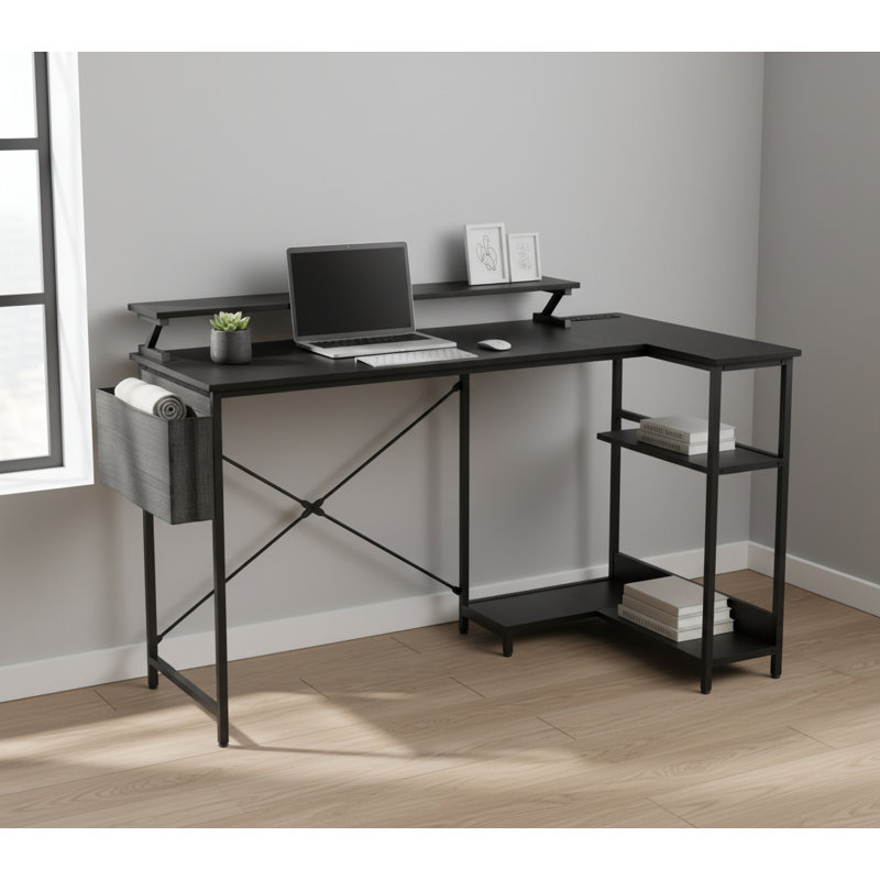 Computer Desk With Reversible L Shaped, Corner Desk,For Home And Office, Black/Black