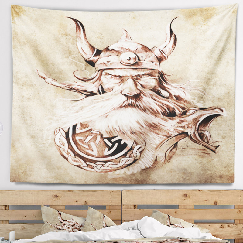 Tapisserie abstraite viking, H 32 po x l 39 po
