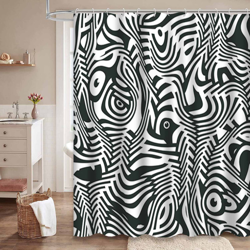 Rideau de douche abstrait noir et blanc avec 12 crochets Abstract Zebra, L 72 po x l 78 po