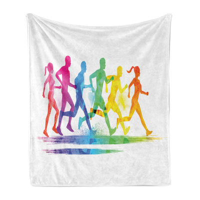 Ambesonne Running Fleece Throw Blanket Men and Women Exercising Multicolor