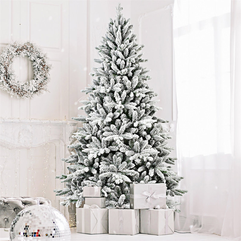 Flocked Christmas Tree With Metal Stand, 7'
