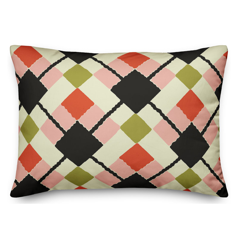 Argyle Geometric Reversible Throw Pillow, Black/Green/Red