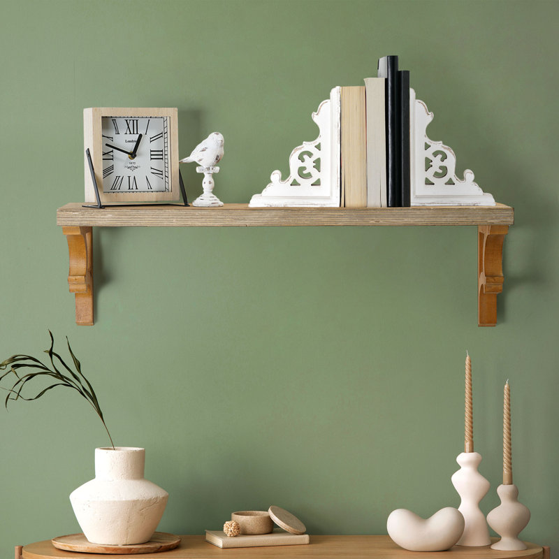 Distressed White Carved Wood Renaissance Bookends Set