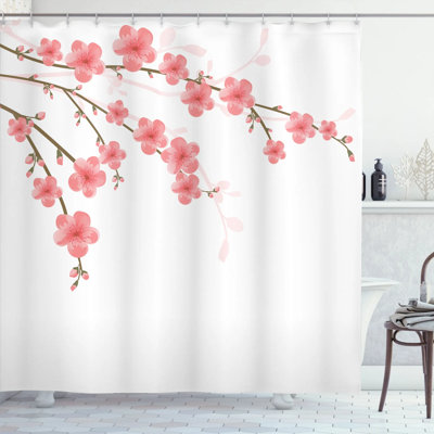Floral Shower Curtain with Hooks Included