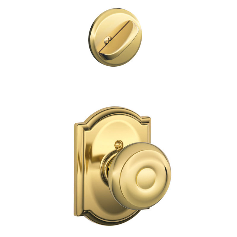 Georgian Interior Knob and Single Cylinder Deadbolt Thumbturn Set (Exterior Portion Sold Separately), Bright Brass
