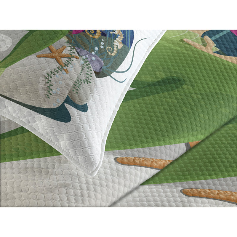 Ambesonne Colorful Bedspread Set Underwater Mermaid Multicolor, Queen Coverlet / Bedspread + 2 Standard Shams