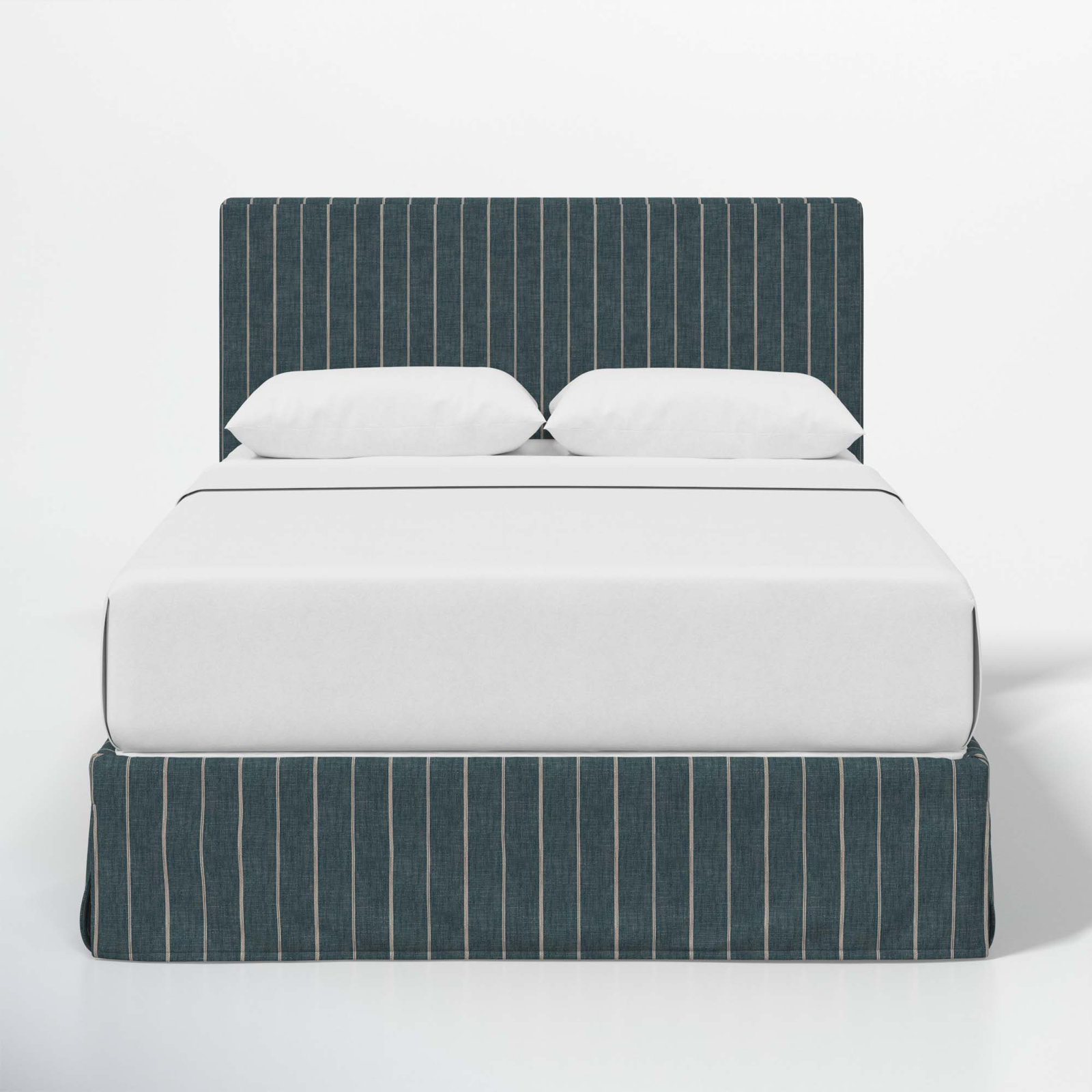 Verona Upholstered Slipcover Bed, King, Fritz Indigo Stripe
