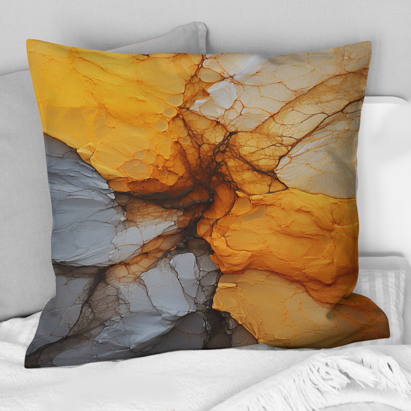 Art de marbre en gris et orange - Coussin décoratif avec peinture abstraite