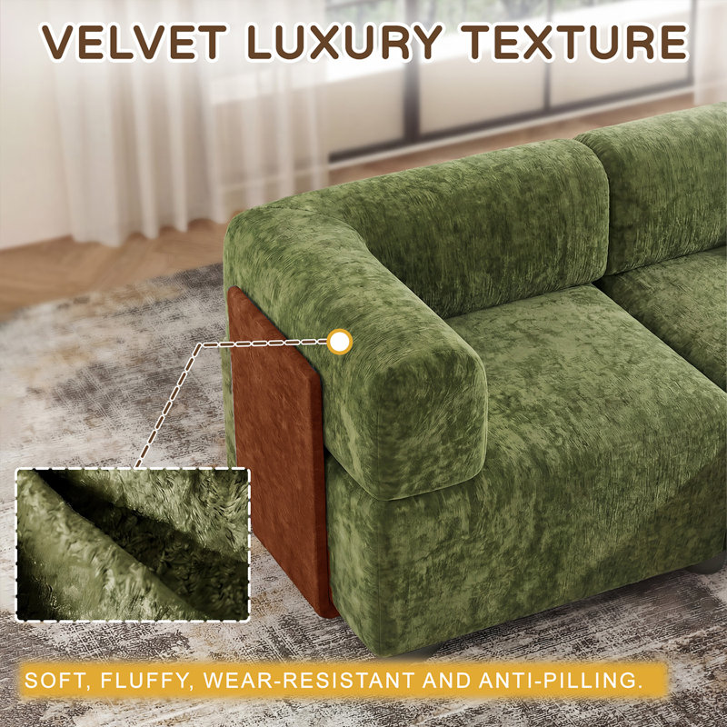 Canapé moderne surdimensionné en chenille de 100 pouces avec repose-pieds. Combinaison gratuite, sans outil, Chenille verte