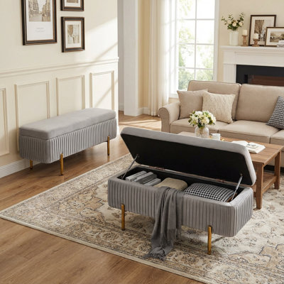 Leaysia Velvet Upholstered Flip Top Storage Bench