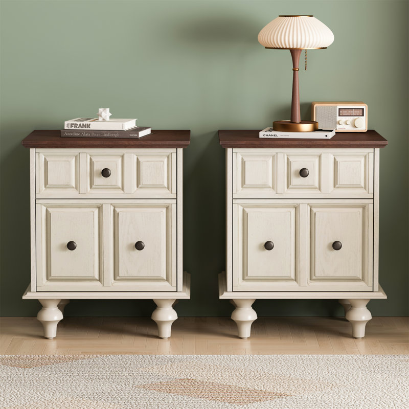 20.47"Vintage Nightstand With 2 Drawers And Roman Column Legs(Includes Only Nightstand), Antique White