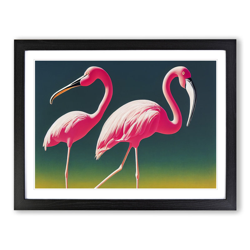 Immense Flamingos - Single Picture Frame Print, 46cm H x 64cm W x 2cm D, Black