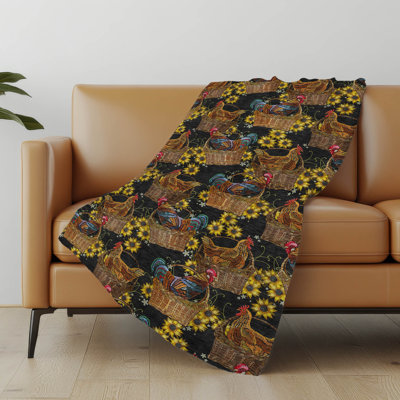Addison Machine Washable Sherpa Rooster In Basket Throw Blanket