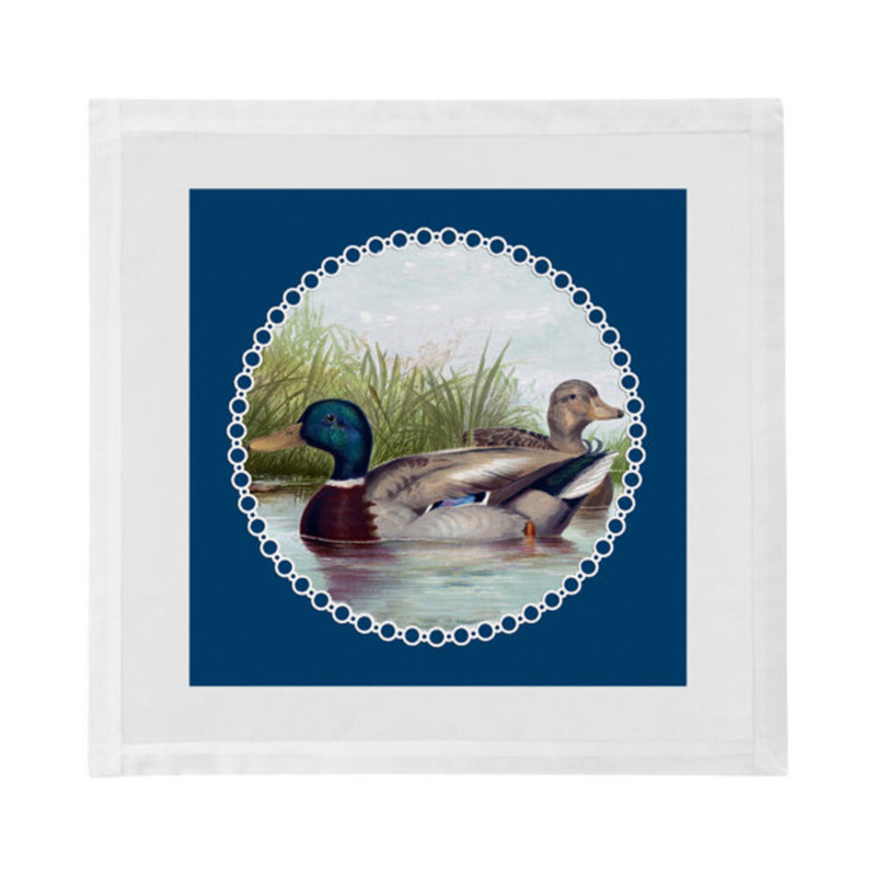 English Duck Pond Cotton Blend Square Napkins, Blue